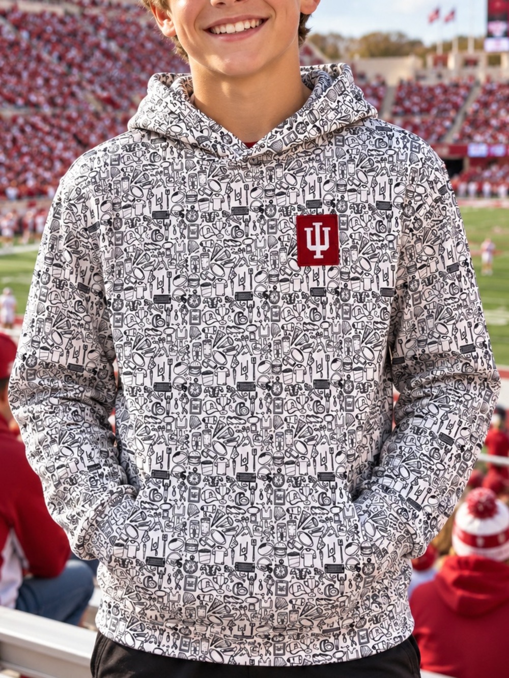 Colosseum Indiana University Hoosiers Youth M 12/14 Doodle Print Hoodie